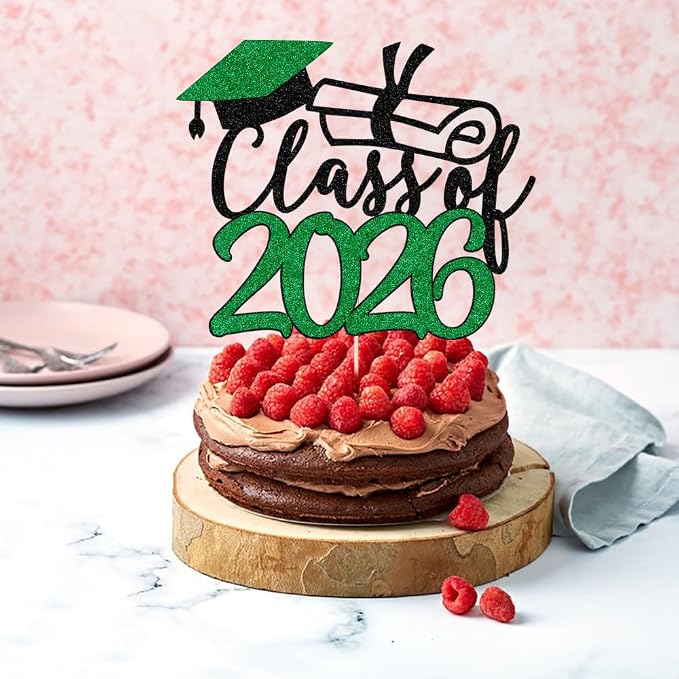Gold Class of 2026 Congrats Grad Cake Topper Glitter Graduation Party Supplies - High School College Graduates -College Graduate Cake Topper Decorations (Class of 2026 Black green)