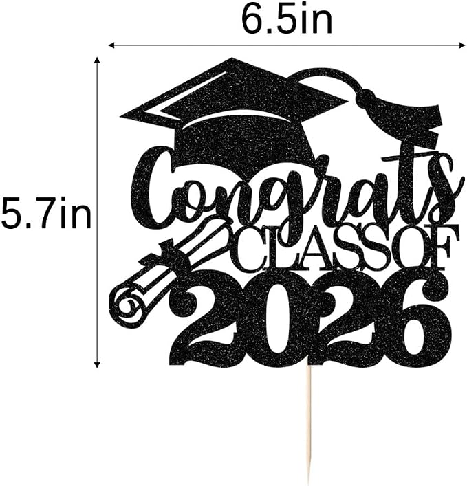 Congrats Class Of 2026 Cake Topper, Glitter Graduation Party Supplies - High School College Graduates -College Graduate Cake Topper Decorations Supplies(Congrats Class Of 2026 black)
