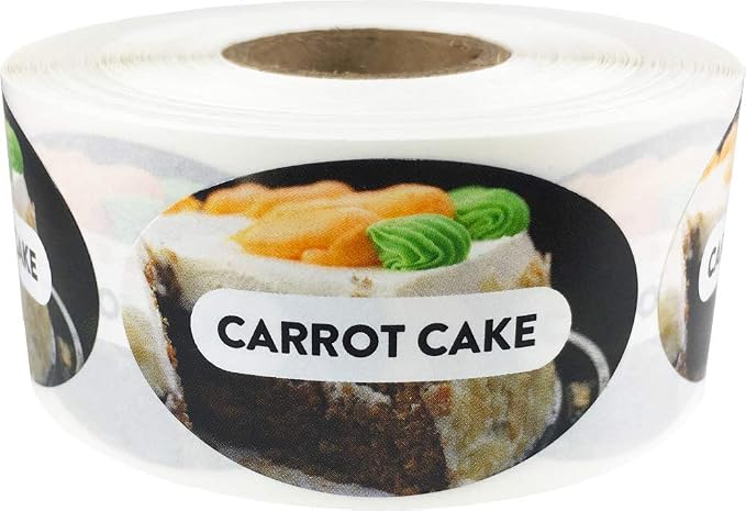 Carrot Cake Grocery Store Food Labels 1.25 x 2 Inch Oval Shape 500 Total Adhesive Stickers