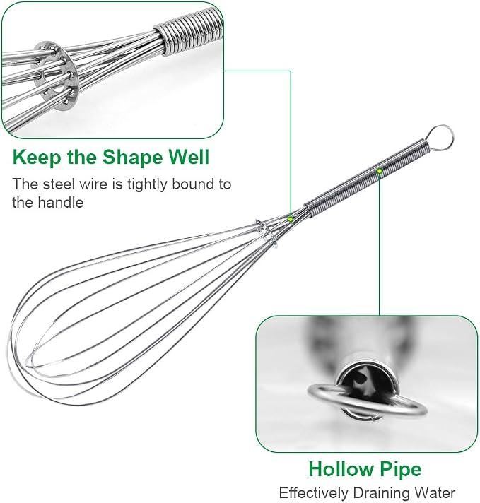 Whisks for Cooking Set, Stainless Steel Wisker for Baking, Blending, Rust-Proof Balloon Wire Whisker Egg Whisk Hand Mixers (8 in + 12 in, 2)