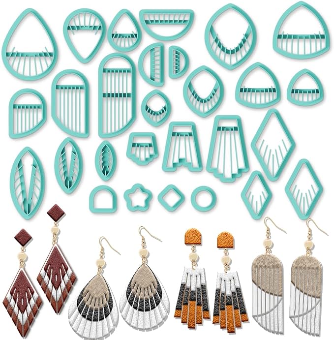 ORIGACH 28 Pcs Tassel Polymer Clay Cutters Set Boho Earring Clay Cutter DIY Craft Supplies for Earring and Jewelry Making