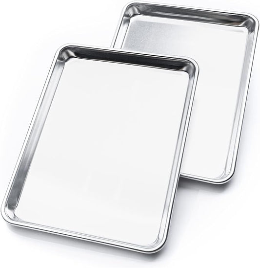 KITCHENATICS Quarter Sheet Baking Pan Aluminum Nonstick Oven Safe Set 2 | Two quarter sheet pans sized for small convection ovens, small batches and everyday oven baking