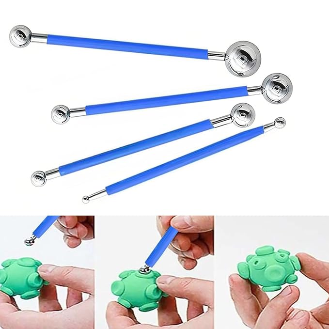 14Pcs Ball Stylus Pottery Tool Set, Blue Embossing Tool, Dual-Ended Multi-Size Clay Sculpting Dotting Tools, Professional Modeling Tools for Pottery, Polymer Clay, Nail Art, Fondant & DIY Crafts