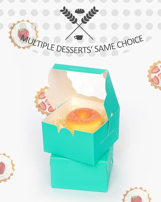 qiqee Blue Green Bakery Boxes with Window 55pcs 4x4x2.5 Mini Cookie Boxes Macaron boxes Small Donut Pastry Boxes for Party