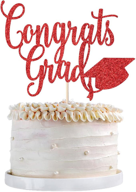 Congrats Grad Cake Topper,2026 Graduation Cake Topper, Congrats Grad Decorations,2026 High School/College/Senior Graduation Party Decorations Supplies. (red)