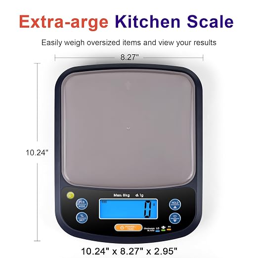 THINKSCALE Digital Kitchen Scale 17.6lb/8kg, Removable Stainless Steel Pan | Food Scale with Baker's % Percentage, IPX6 Waterproof, Tare Function for Baking, Cooking, Meal Prep, USB Adapter Included