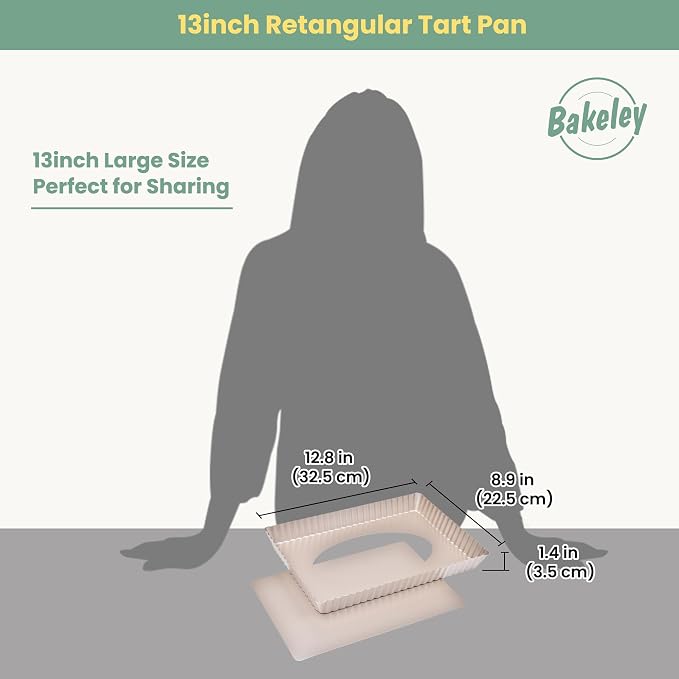 Rectangle Tart Pan, 13-Inch with Removable Loose Bottom Non-Stick Oblong Quiche Bakeware for Oven Baking (Champagne Gold)