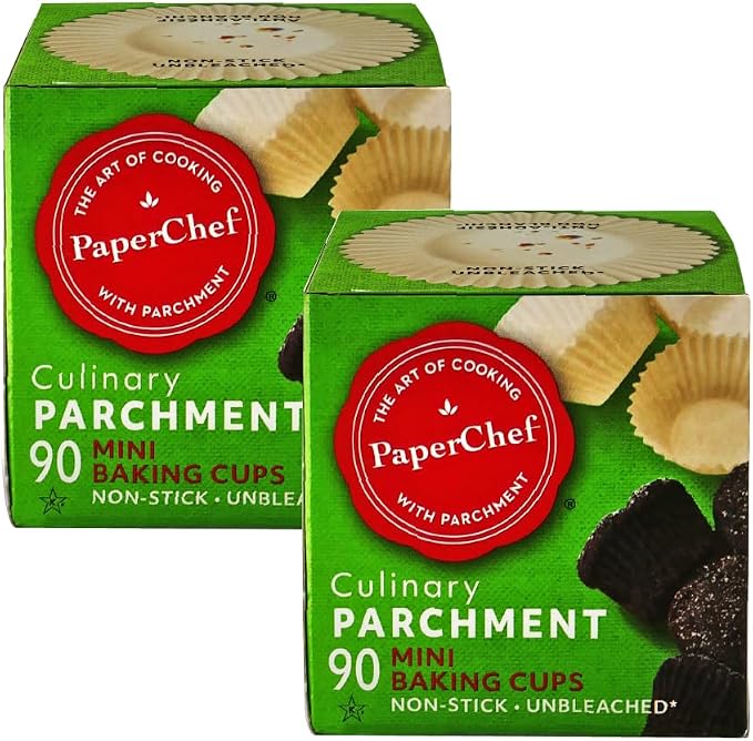 PaperChef Mini Parchment Baking Cups Nonstick Easy Release 90 Count 2 Pack | Easy Release, Non-Stick, Unbleached & Compostable – Perfect for Mini Muffins & Cupcakes