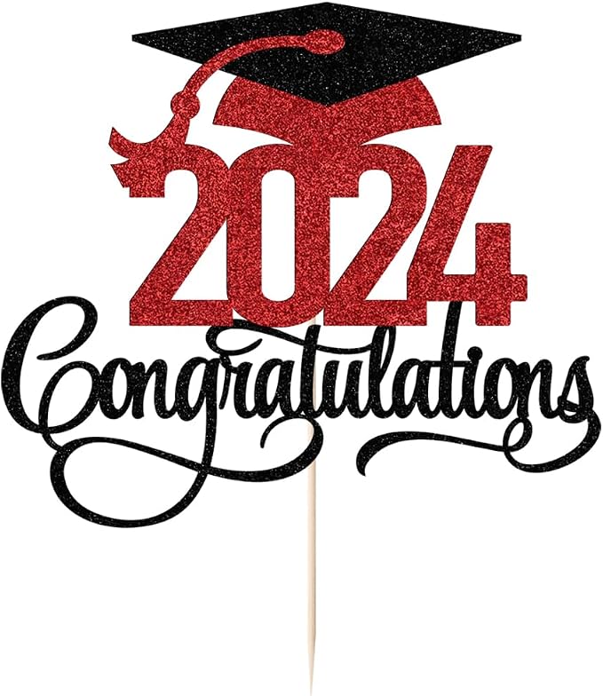 Black red Glitter 2026 Congratulations Graduation Cake Topper,Congrats Grad Cake Decor - 2026 High School/College/Senior Graduation Party Decorations Supplies