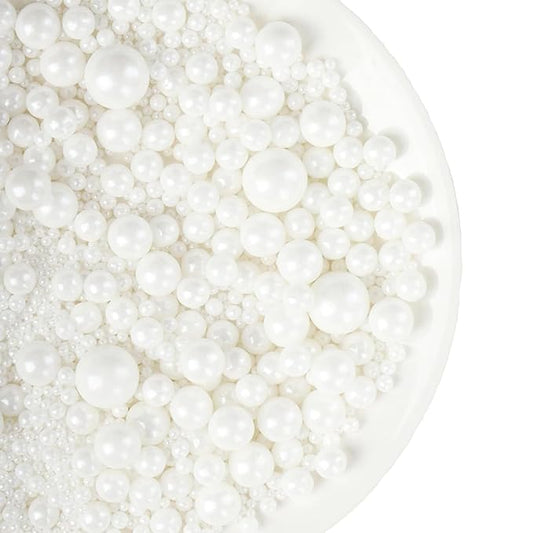 Sprinkles Edible White Pearls Sugar Candy 142g/ 5.01oz White Pearls Baking Cakes Cupcake Toppers and Cookie Ice Cream Decorations for Wedding Parties Valentines Day Halloween Christmas