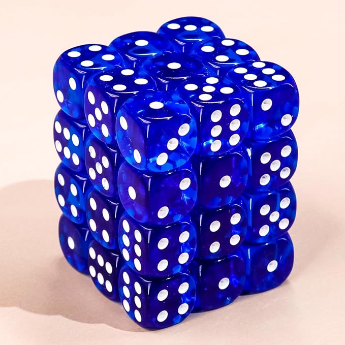 36 of Pack 12MM 6 Sided MINI Dice Set,Translucent Colors Game Dice Set, 6 Sided Standard Colored Dices for Tenzi, Farkle, Yahtzee, Bunco or Teaching Math, with Portable Plastic Box（Dark Blue）