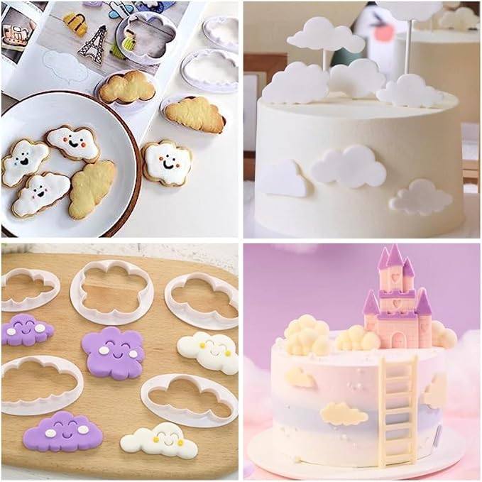 Cloud Cookie Cutters,Cloud Fondant Cutter Fluffy Cloud Plastic Cookie Cutter Cake Mold Sugar Craft Mold Cupcake Topper Decorating Tools(10 Pcs)