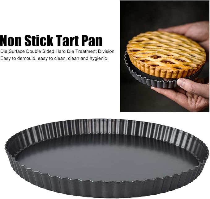 Tart Pan, Carbon Steel Quiche Pan with Removable Bottom Nonstick Deep Baking Dish Pie Plate Mold for Baking Tarts, Pies, Quiches, Brownies (12 inch)