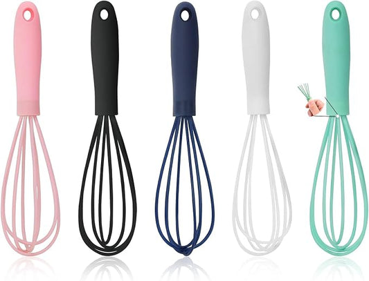 5 Pcs Silicone Mini Whisk - Stainless Steel Dough Whisk, Non Stick Hand Tiny Balloon Wire Whisk, Milk Egg Frother for Blending, Whisking, Beating, Stirring, Baking