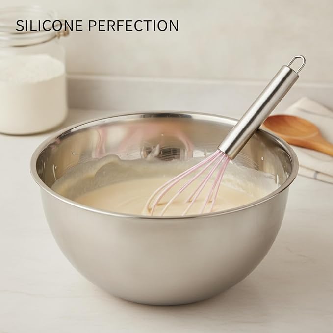 Multipurpose Silicone Whisk for Batters, Sauces & Eggs - Non-Scratch Coated Wires with Stainless Steel Core, 13 Inch Kitchen Tool