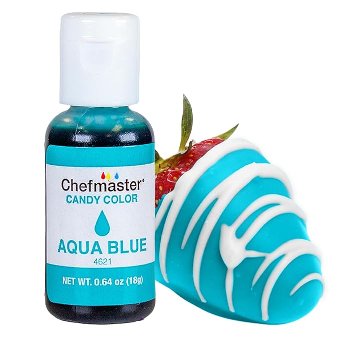 Chefmaster Aqua Blue Candy Color | True-Tone Shades | Oil-Based | Professional-Grade Dye | Chocolate, Strawberries, Cake Pops | Decorating | Easy-to-Use | Manufactured in the USA | 0.64 oz