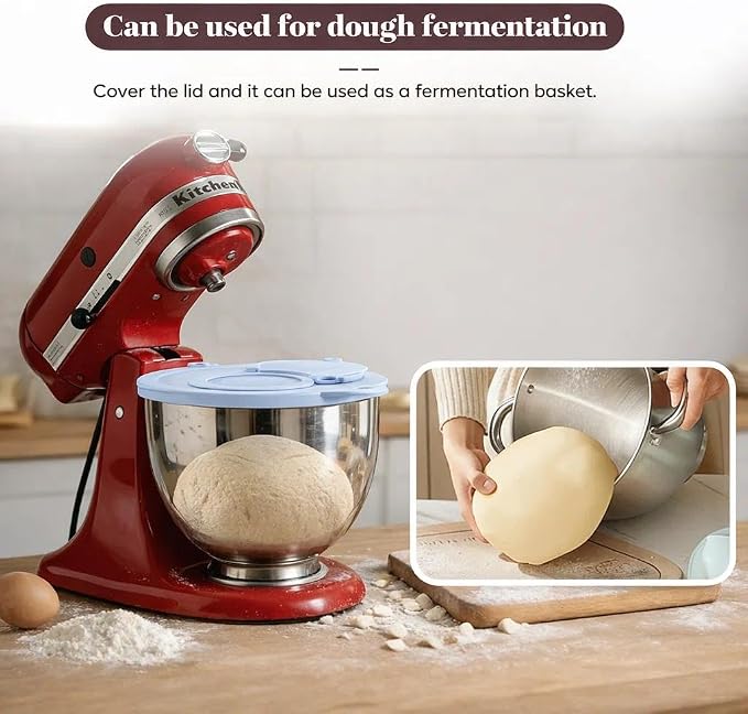 Silicone Mixer Bowl Cover for KitchenAid 4.5–5 Qt Tilt-Head Stand Mixer, Splash Guard Lid with Foldable Measuring Cup & Sealing Plug, Bowl Cover for Dough Proofing & Mixing, KitchenAid Mixer Accessori