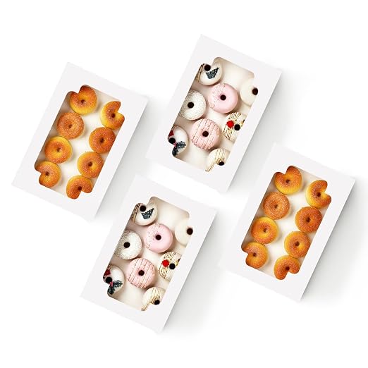 Auto-pop up White Cookie Box with Window 12x8x2.5 inch 32 Packs Two Uses One Second Folding Pastry Biscuit Bakery Box for Packaging