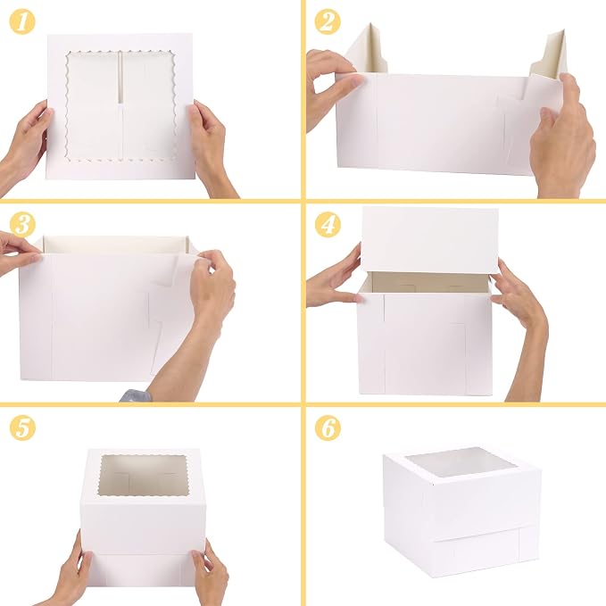 Moretoes 15 Sets Cake Boxes, 10x10x8 Inches Tall Bakery Boxes with Cake Boards, White Square Carrier with Window Cajas Pasteles for Cakes, Valentine's Day, Mother's Day