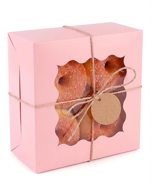 Bakepacker 240pcs Pink Cookie Boxes 6x6x3 inches Easy Assemble Macaroon Pastry Boxes Bakery Boxes with Window for Bakery