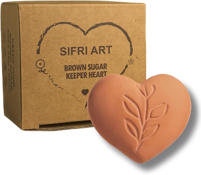 Sifri Brown Sugar Keeper – 3D Terracotta Clay Softener, Unique Moisture Holder for Baking Essentials Like Cookies, Marshmallows, Herbs (1, Heart)
