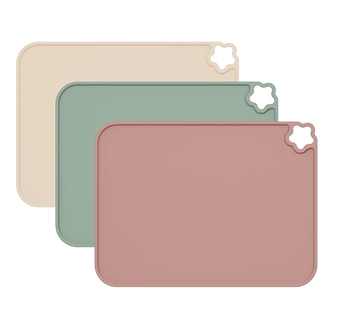 Silicone Placemat for Toddles Kids Non-Slip Reusable Portable Kids Placemats for Dinning Table Heat Resistant Placemats, Baby Placemat Stain Resistant Silicone Mat for Dining Table 3 Pack
