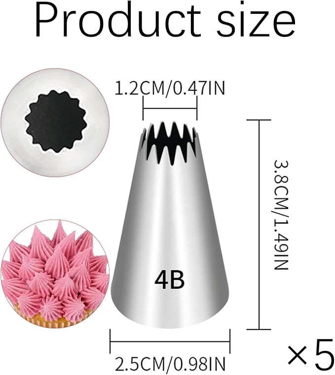 5 Pcs 4b Piping Tip,Piping Tips,Piping Tips For Cake Decorating,Piping Nozzles Decorating Tips,For Cookie And Cake Decorating,Birthday Cake, Cupcake,Diy Cream.