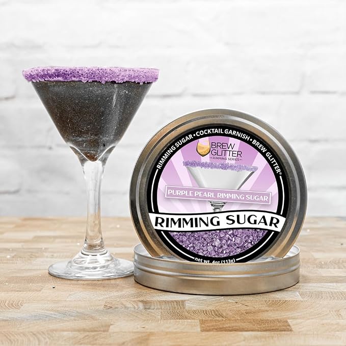 Brew Glitter - Purple Rimming Sugar (4oz, 1x Bar Tin) Cocktail Garnish for Mixed Drinks & Refreshments