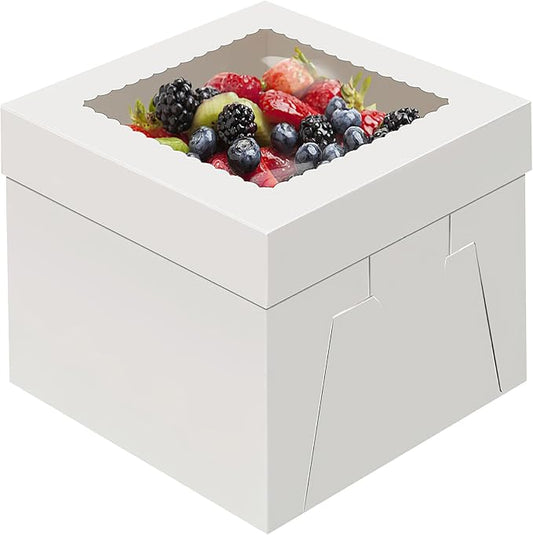 WINKIO 4 Pack Cake Boxes 12 Inch, Disposable Cake Transport Container, Cake Carrier, White Cake Holder with Large Window, for Bakery Cookies Pies Cupcakes Pastry (12×12×8 Inches)