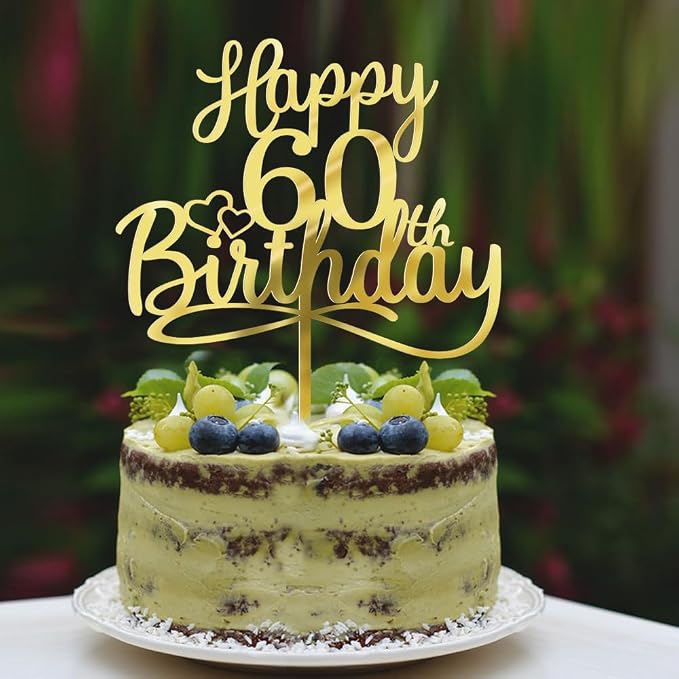 Sleyberoy Acrylic Happy 60th Birthday Cake Topper- Hello 60,Cheers to 60 Years,60th Anniversary/Birthday Party、 men and women Happy sixty Birthday Selected cake decoration (60th)