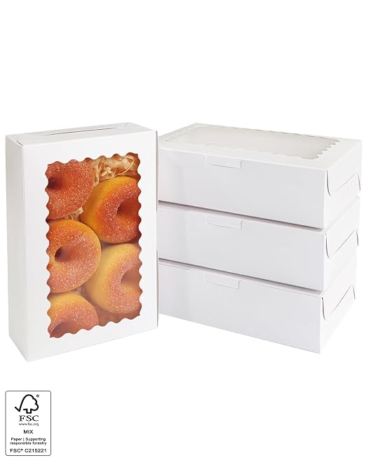 qiqee 100Pcs White Cookie Box with Window 9"x6"x2.5" Pastry Macaron Bakery Box for Packaging