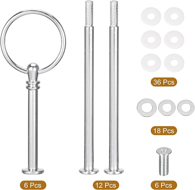 uxcell 6 Set Cake Tray Stand Handle Cupcake Dessert Plate Hardware Fitting Holder Rod Stand Handle for Cake Stand Wedding Party, 3-Tiers Round Silver