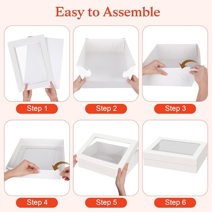 Sudaya 14x10x4 Cake Boxes with Boards, Rectangle Quarter Sheet Cake Boxes, 1/4 Sheet Bakery Box with Window, Disposable Carry Bakery Containers for Cookie, Donuts, Cupcakes, Pie, Wedding, Party