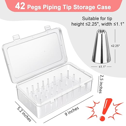 Piping Tips Storage Box with Fixed Pins, 42 Pegs Piping Tip Set Organizer Case, Cake Decorating Kit Storage Organizer