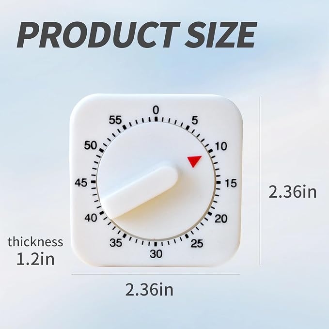 Square 60 Minute Mechanical Timer - Visual Cooking Timer with Loud Alarm - No Batteries Required - Ideal for Cooking, Baking, and Kitchen Management - White
