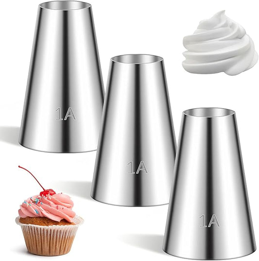 3 Pcs 1A Piping Tip Set Large 1A Round Piping Tip Professional Cake Decorating Tips Set Stainless Steel Icing Tips for Cake Decorating, Macarons, Cupcakes, Cakes, Cookies (1/2 inch)