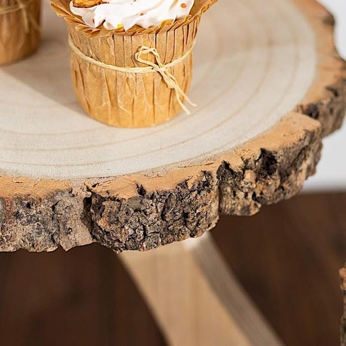 15 in Brown 4 Tier Round Natural Wood Cupcake Dessert Stand | Wooden Cup Cake Stand for Birthday Wedding Party Events Reception Catering Decorations Supplies