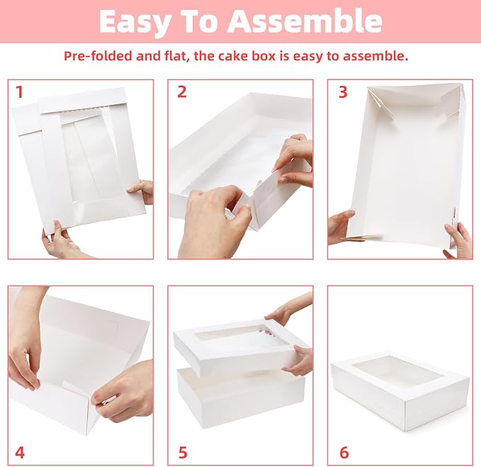 20 Pieces 16x11x4 Inch Cake Boxes, White Rectangular Sheet Cake Boxes with Window, Large Paperboard Container for Cookies Pastry Baking Donuts Cupcake Pie Packaging