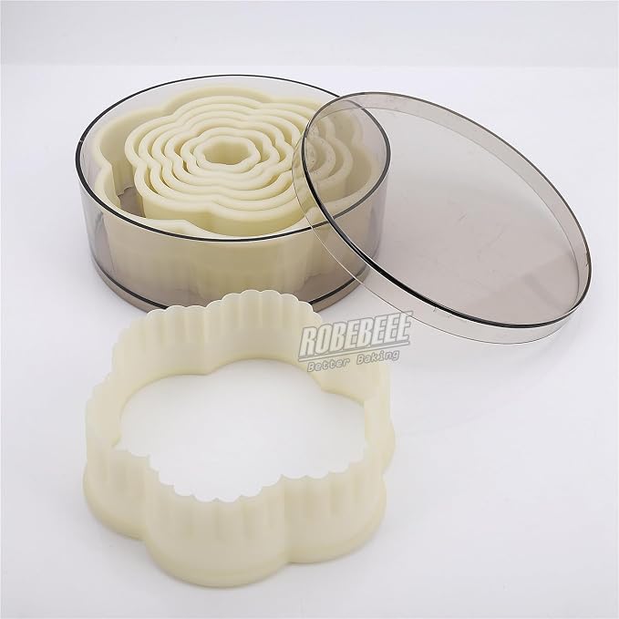 Multi-Shape Nylon Cookie Molds Round Square Star Plastic Geometry Biscuit Cutter Dough Mousse Bread Slicer DIY Bakery Utensils (Fluted Six Petal)