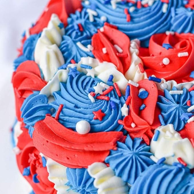 4th of July Sprinkles for Baking Cake, Cookie, Cupcake Decorating - 4th of July Cake Decorations in Red White Blue with Jimmies, Nonpareils, Star Quin Patriotic for Cupcakes