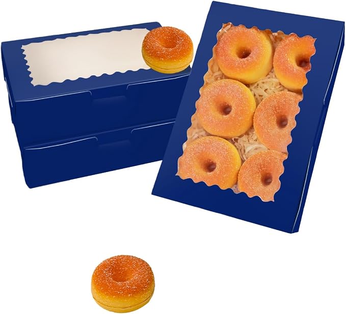 qiqee 50Pcs Deep Blue Cookie Box with Window 9x6x2.5 inch Pastry Macaron Bakery Box For Packaging