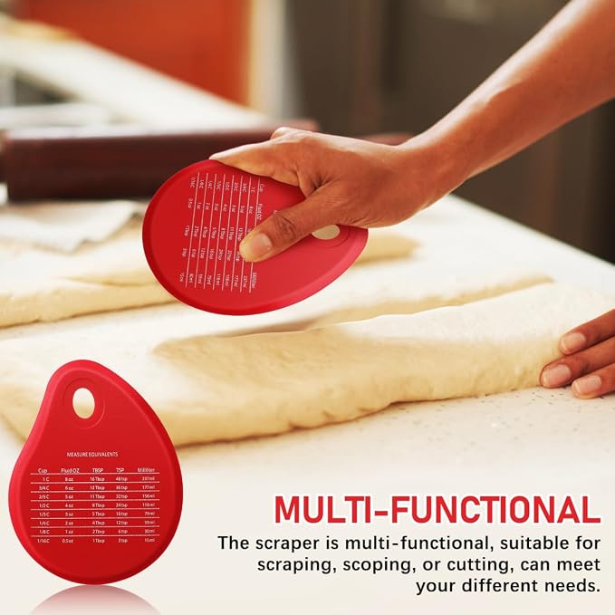 Kichvoe Silicone Dough Scraper with Measuring Scale, Flexible Bowl & Bench Scraper for Bread, Pastry, Sourdough - Multipurpose Cutter and Chopper for Baking, Pizza, Cake