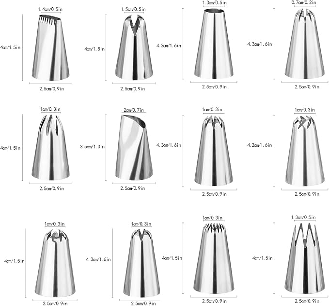 18Pcs Large Piping Tips and Couplers Set for Piping Bgs, Stainless Steel Cake Decorating Piping Tips for Cupcake Puff Cookie - 2Pcs Cleaning Brush
