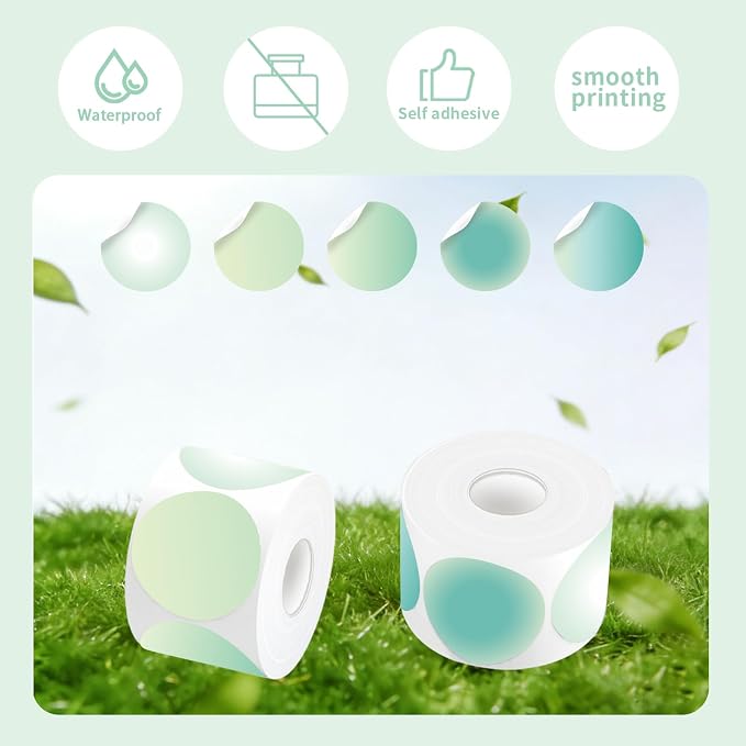 500 Labels/Roll 2" Round Gradient Green Thermal Labels, Self-Adhesive Circle Thermal Sticker for Logo, Thank You, St. Patrick's Day, Plant Shop, Assorted Colors