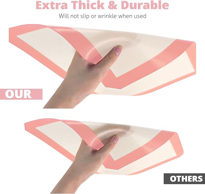 Silicone Baking Mat Set of 3, Silicone Baking Mats Cookie Sheet, Non-Stick Mats for Baking, Easy Clean & Reusable Oven Baking Sheet for Making Macaroons, Cookies (Pink)