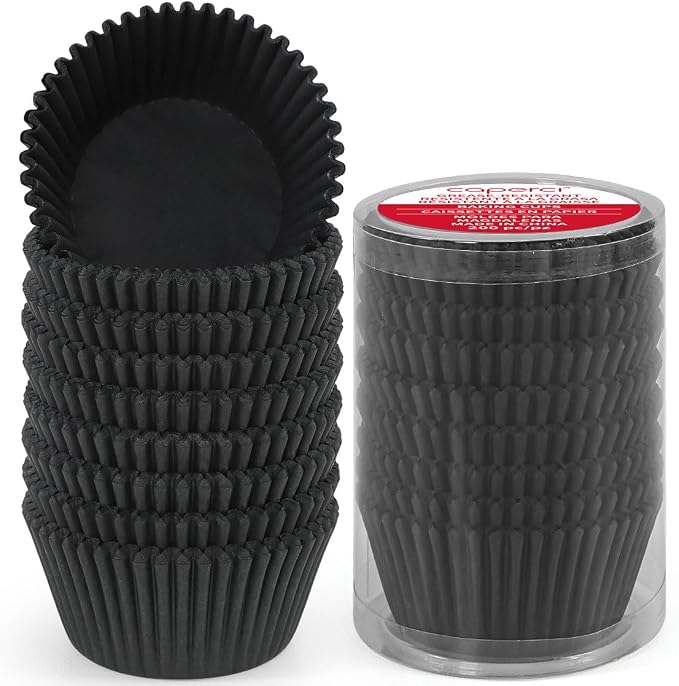 Standard Black Cupcake Liners for Baking 200 Counts - Caperci Greaseproof Muffin Baking Cups for Wedding Birthday Party Baby Shower Festivals (Black)