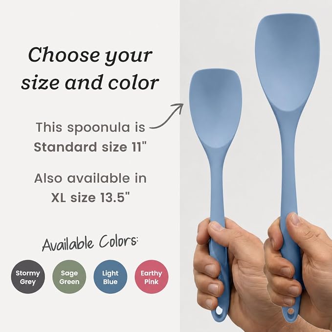 StarPack Silicone Spoonula The All-Rounder 11 Inch - LFGB Spoon Spatula, 600°F Heat Resistant, BPA-Free - One-Piece Seamless, Dishwasher Safe - for Nonstick Cookware, Light Blue