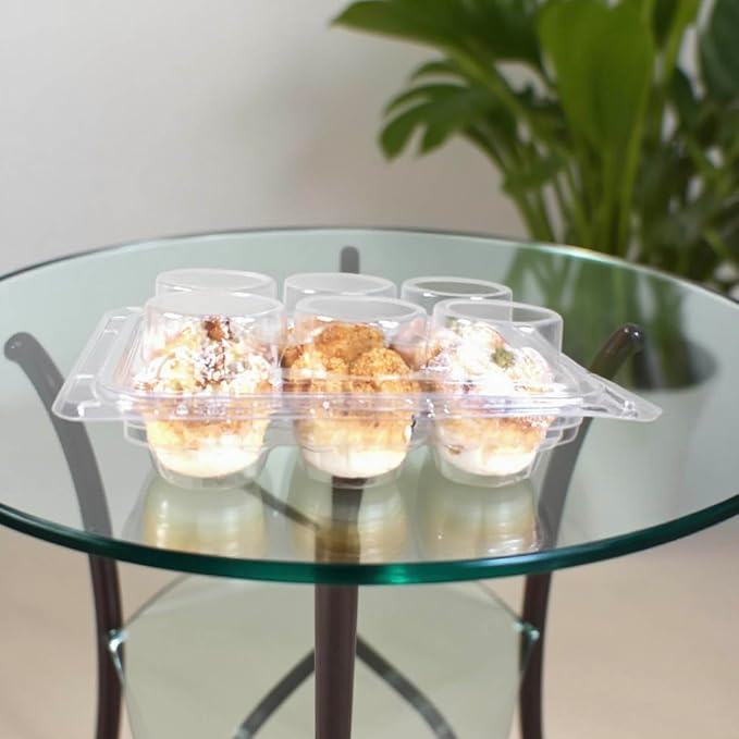 6-Cavity Clear Cupcake Containers,Cupcake Carton With Handle(50pc) | 6-Compartment Cupcake Containers With Handle, TClear Plastic Cupcake Cartons With Lid, Cake Rack For Cake Shops And Bakeries