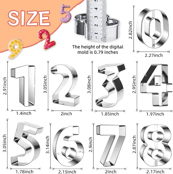 0-9 Number Cookie Cutters Set 3 Inch, 9PCS Stainless Steel Number Cutters | for Birthday Cake,Cake Topper,Baking Decorating,Fondant,Digit cookie cutters