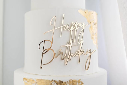 1PCS Happy Birthday Cake Topper,Gold Mirror Acrylic Boy or Girl Cake Sign Decorations,Birthday Cake Charm Supplies for Birthday Party Cake Dessert